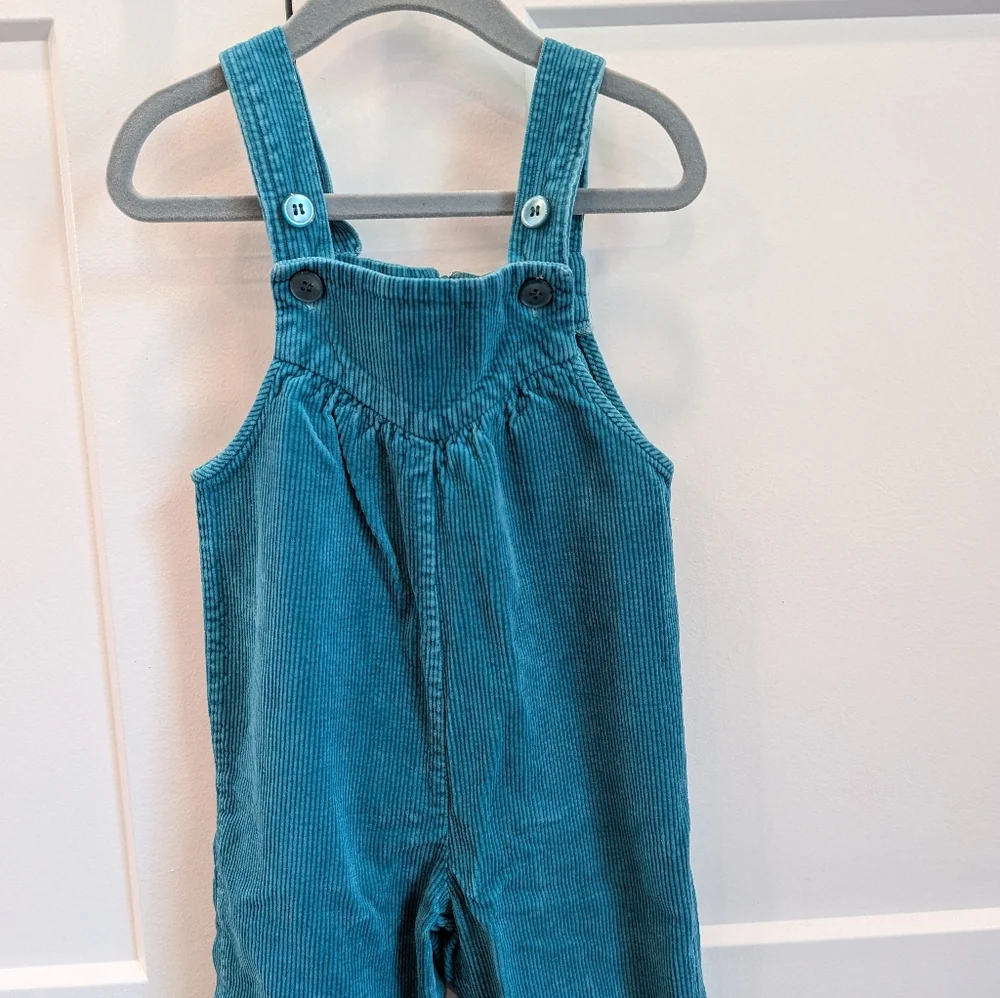 VINTAGE girls teal blue corduroy bib overalls cords size 4t